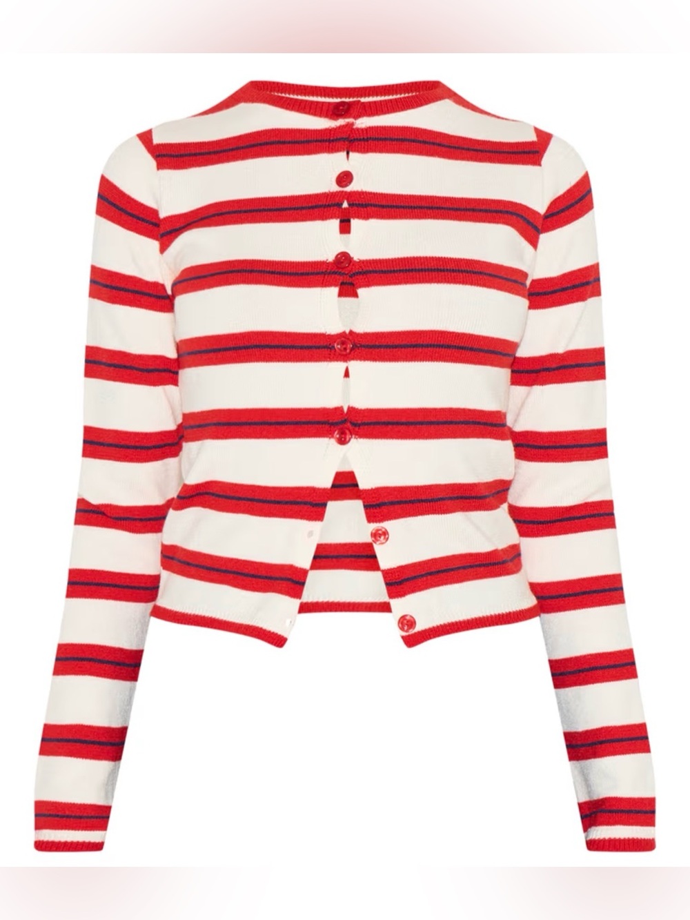 PrettyLittleThings Striped Red and White Button-Back Knit cardigan SZ:S